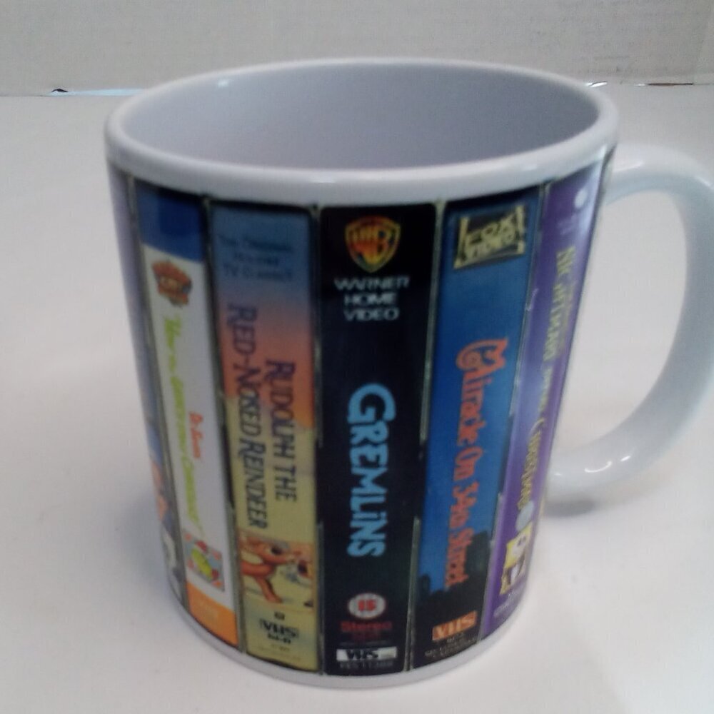 Christmas Movie Ceramic Mug VHS Covers Holiday Coffee Tea Cup
